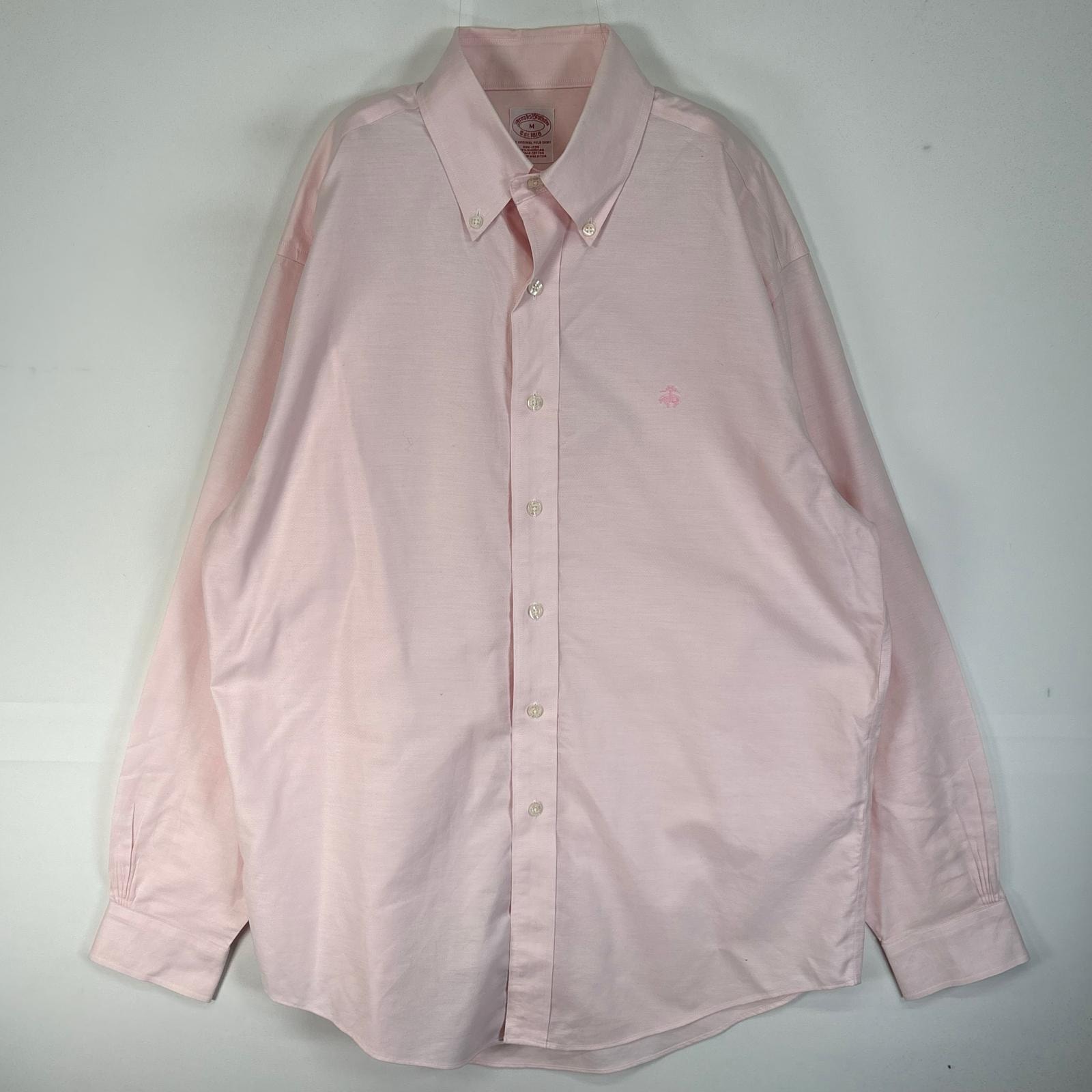 古着 ブルックスブラザーズ Brooks Brothers 長袖シャツ ロゴ 刺繍 オックスフォード ボタンダウン M  ピンク系 無地 メンズ