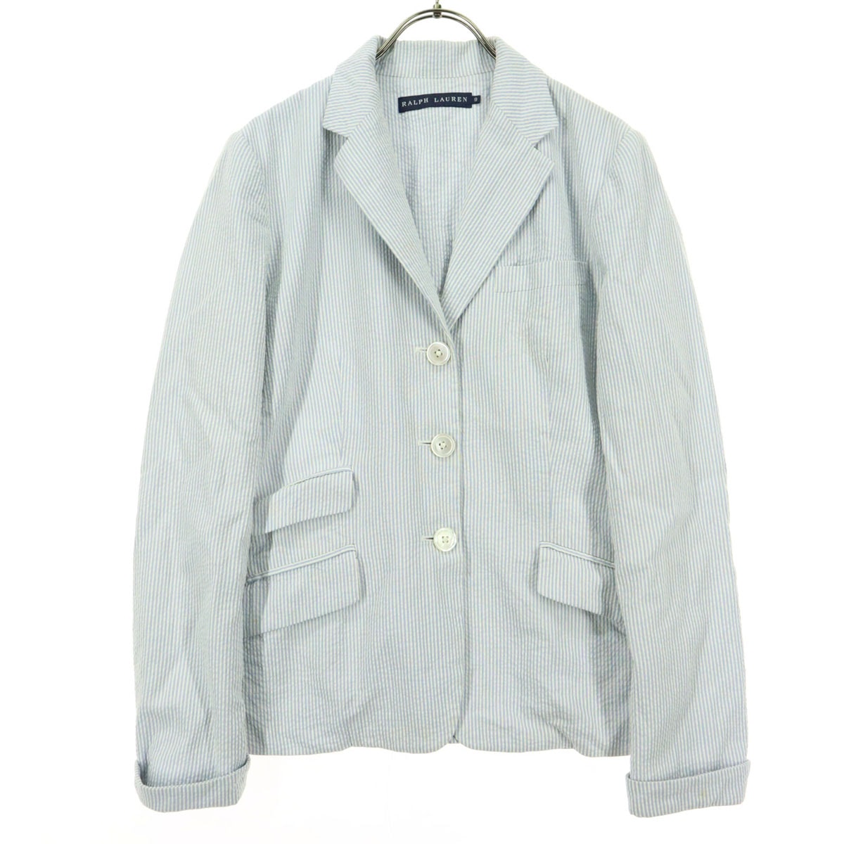 RALPH LAUREN ラルフローレン 日本製 ストライプ柄 長袖 テーラードジャケット 9 ライトブルー