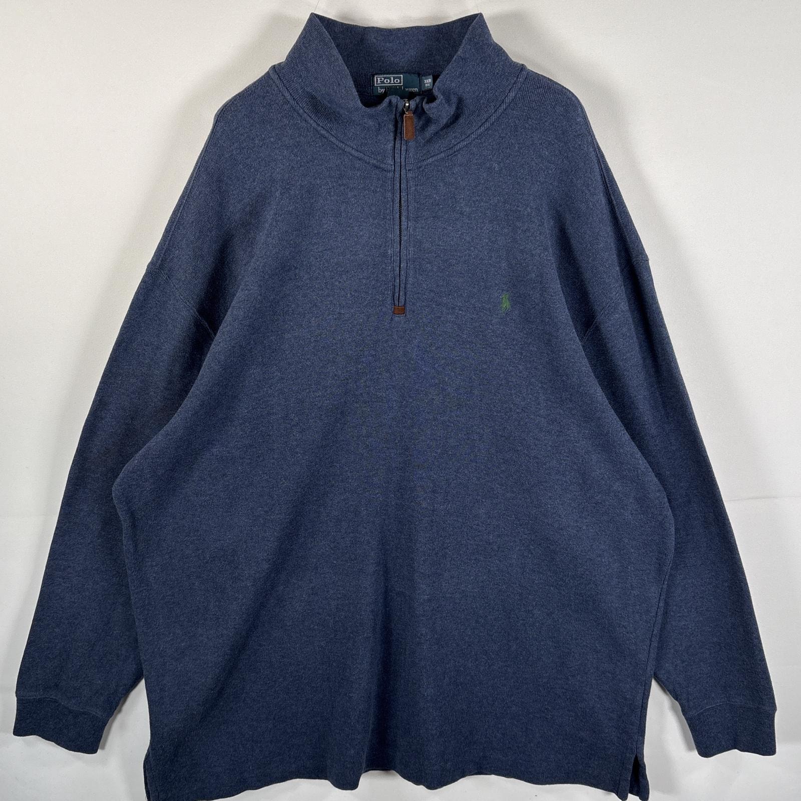 古着 90's/90年代 ポロバイラルフローレン Polo by Ralph Lauren コットンニット 大きいサイズ ハーフジップ 3XB  ネイビー メンズ