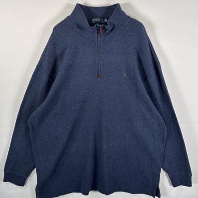 古着 90's/90年代 ポロバイラルフローレン Polo by Ralph Lauren コットンニット 大きいサイズ ハーフジップ 3XB ネイビー メンズ