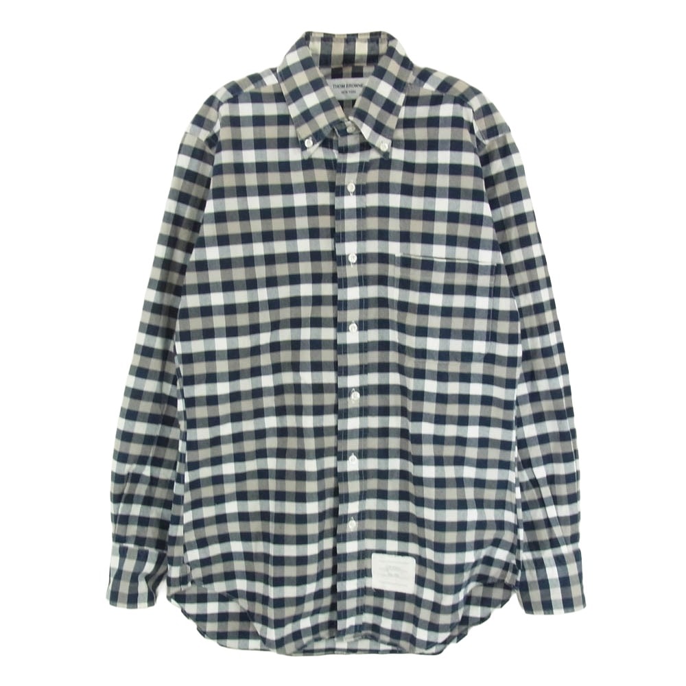 THOM BROWNE トムブラウン 長袖シャツ ギンガムチェック ポケット 長袖 ボタンダウン シャツ ネイビー系 ホワイト系【中古】