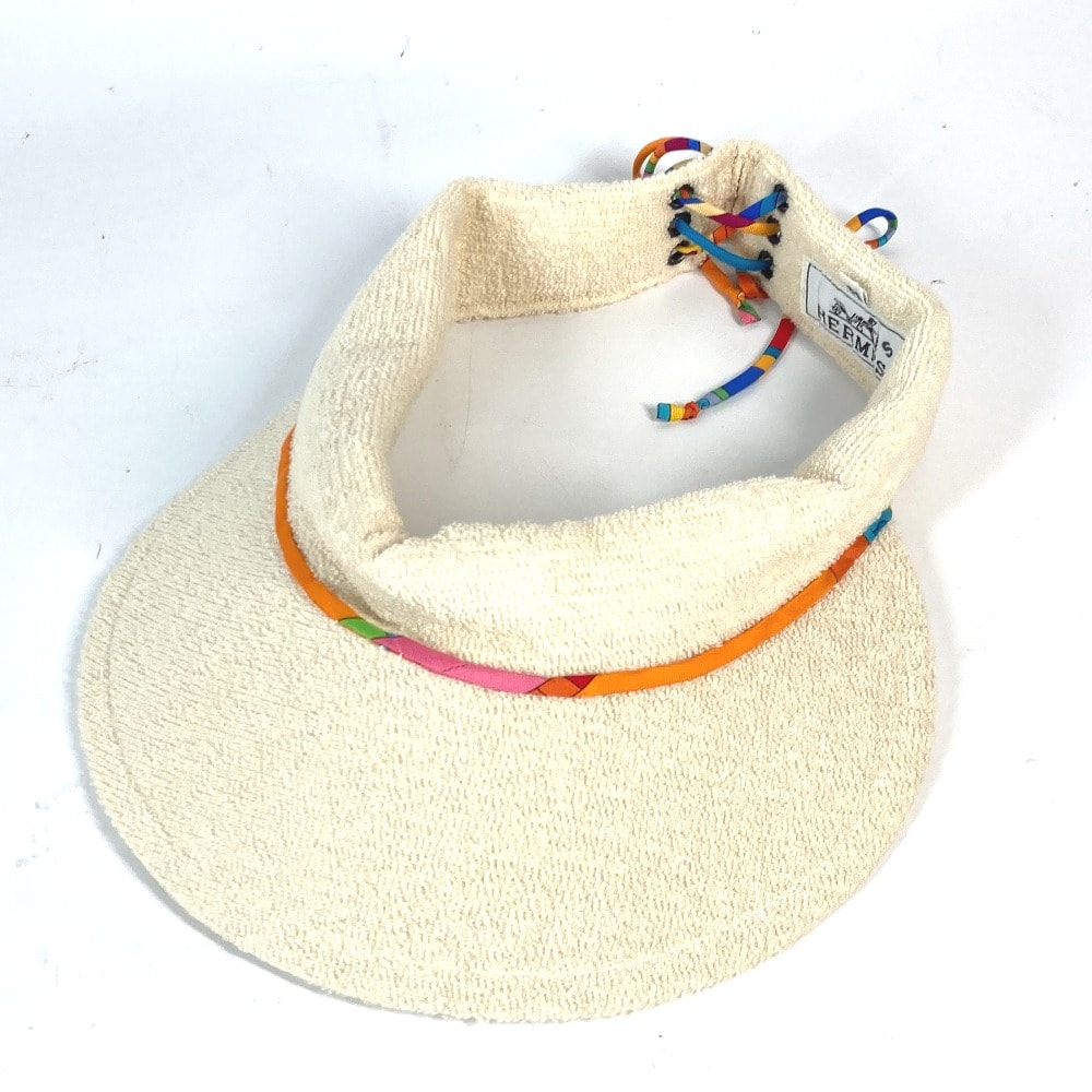 エルメス HERMES パイル 帽子 サンバイザー コットン アイボリー系 新品同様