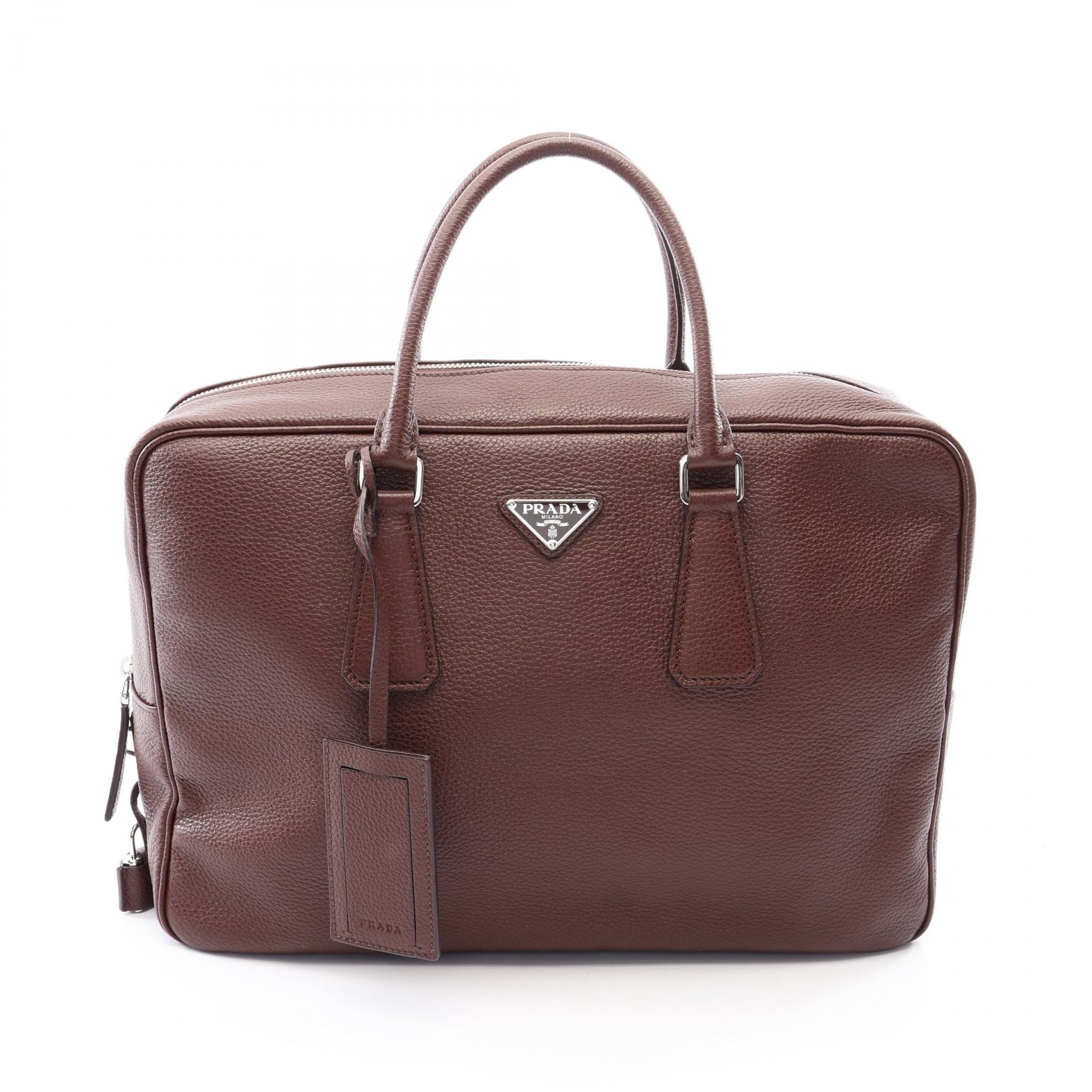 プラダ PRADA VIT.DAINO ビジネスバッグ バッグ レザー メンズ ブラウン系 2VE027 【中古】