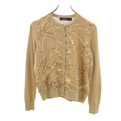 LAUREN RALPH LAUREN ローレンラルフローレン ベルト柄切替 長袖 ニットカーディガン M ベージュ