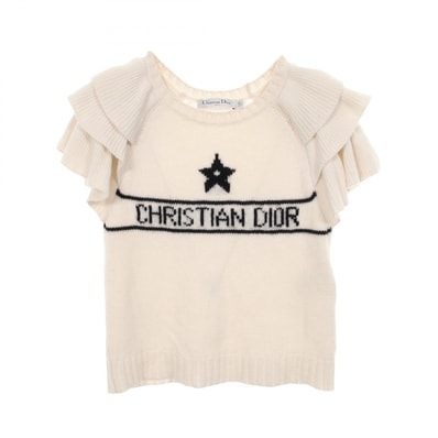 ディオール Dior シグネチャー フリル 半袖 ニット 衣料品 トップス カシミヤ レディース ホワイト系 / ブラック系 【中古】
