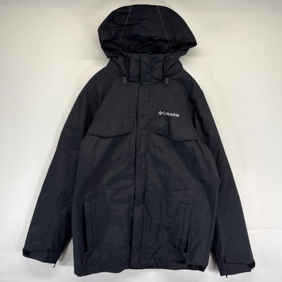 古着 コロンビア Columbia ナイロンジャケット マウンテンパーカー ワンポイントロゴ刺繍 フルジップ アウトドア S ブラック メンズ