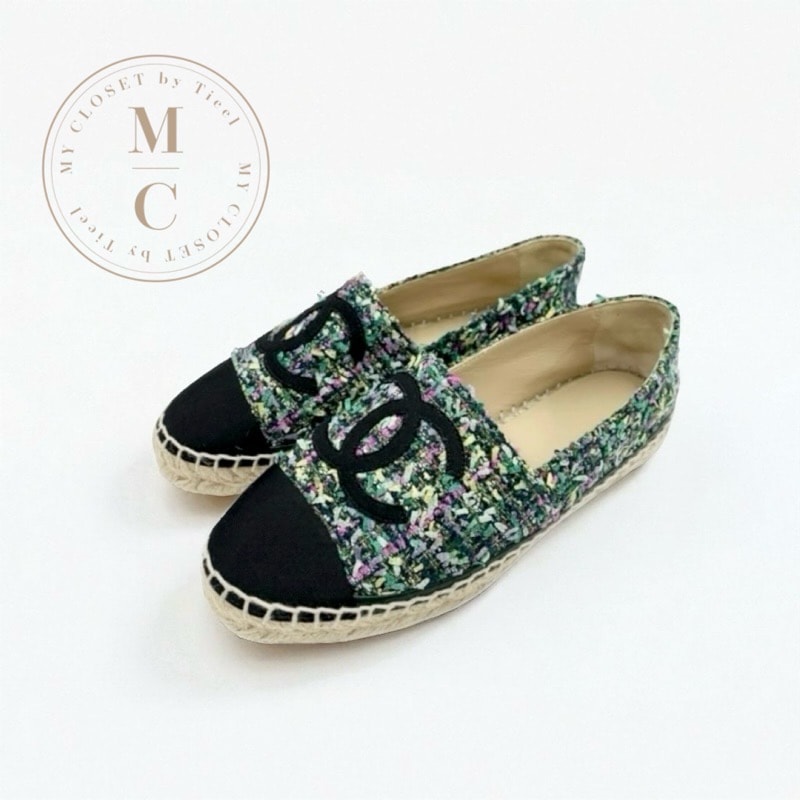 シャネル CHANEL フラットシューズ 靴 シューズ ファブリック マルチカラー ココマーク エスパドリーユ