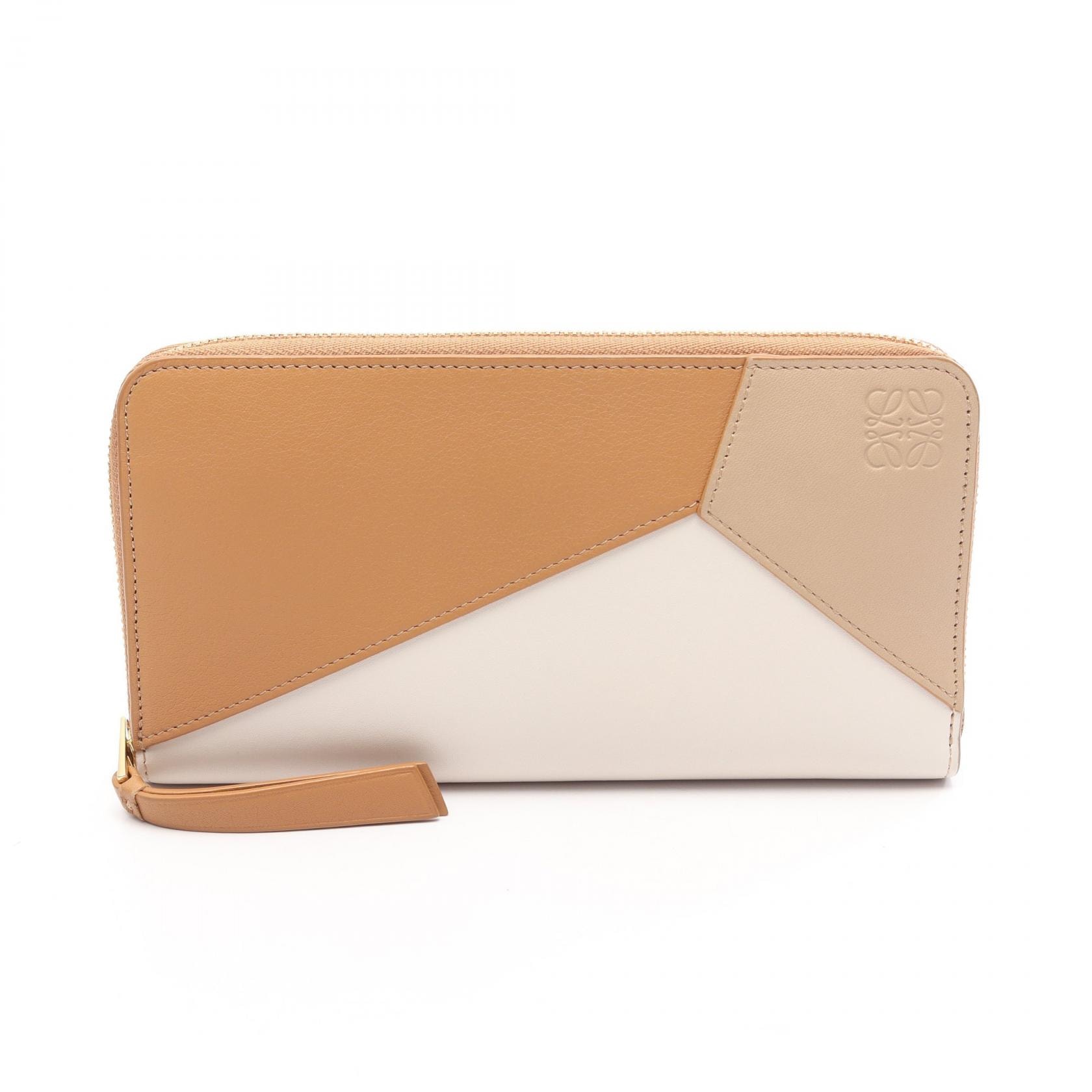 ロエベ LOEWE パズル ジップアラウンドウォレット ラウンド長財布 財布 レザー レディース ブラウン系 / アイボリー系 / ベージュ系 C510T12X10 【中古】
