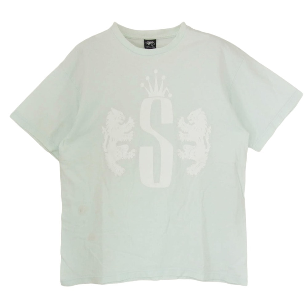 STUSSY ステューシー Tシャツ ライオン クラウンロゴ プリント 半袖 Tシャツ カットソー ライトグリーン系 L【中古】