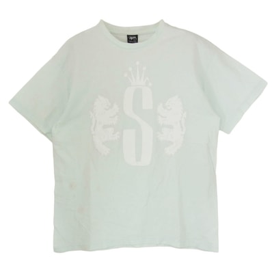 STUSSY ステューシー Tシャツ ライオン クラウンロゴ プリント 半袖 Tシャツ カットソー ライトグリーン系 L【中古】