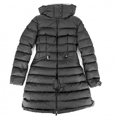 MONCLER モンクレール ダウンジャケット FLAMMETTE ダウンコート アウター ロング フード付き 00サイズ ブラック 黒 シルバー金具 ナイロン レディース 冬【中古品】