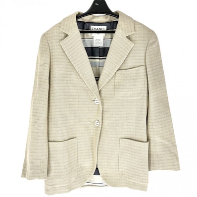 CHANEL シャネル アウター ロゴボタン ジャケット アパレル 服 38 ベージュ シルバー金具 コットン ウール ナイロン レディース【中古品】