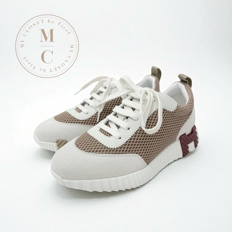 エルメス HERMES バウンシング スニーカー 靴 シューズ スエード ファブリック ベージュ グレー 未使用 メッシュ