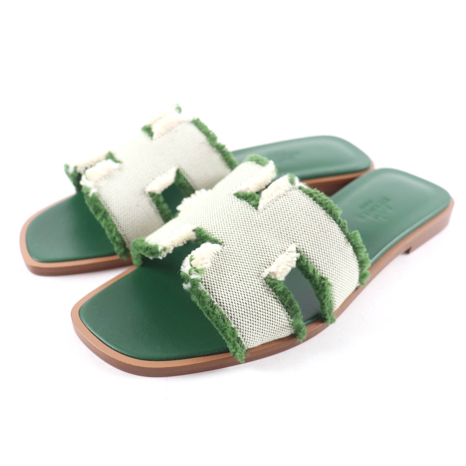 未使用品 エルメス サンダル オラン グリーン レディース 35