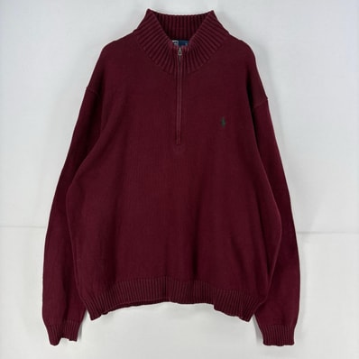 古着 ポロバイラルフローレン Polo by Ralph Lauren ニット ハーフジップ ロゴ 刺繍 セーター トレーナー 2XL レッド系 メンズ