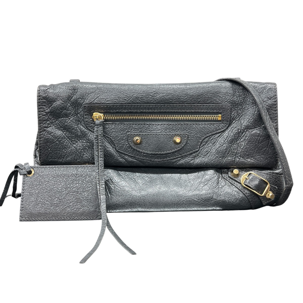 BALENCIAGA 希少 バレンシアガ クラシック エンベロープ 2way クラッチバッグ ショルダーバッグ 438768 レザー ダークグレー ゴールド金具 クロスボディ レディース ユニセックス シティ Y2K Bランク 中古 鑑定済 バレンシアガバッグ