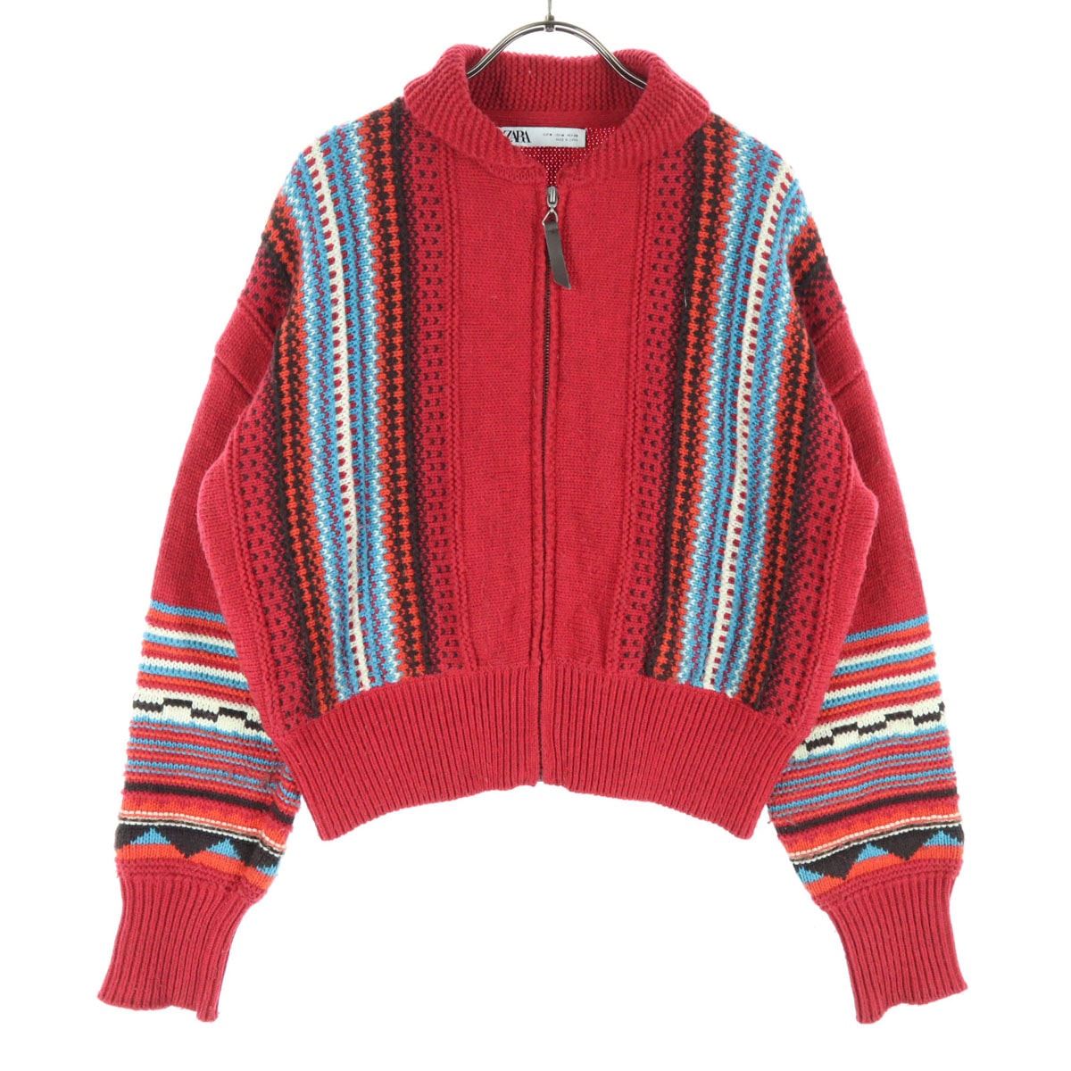 ZARA ザラ 長袖 セーター M レッド系 フルジップ