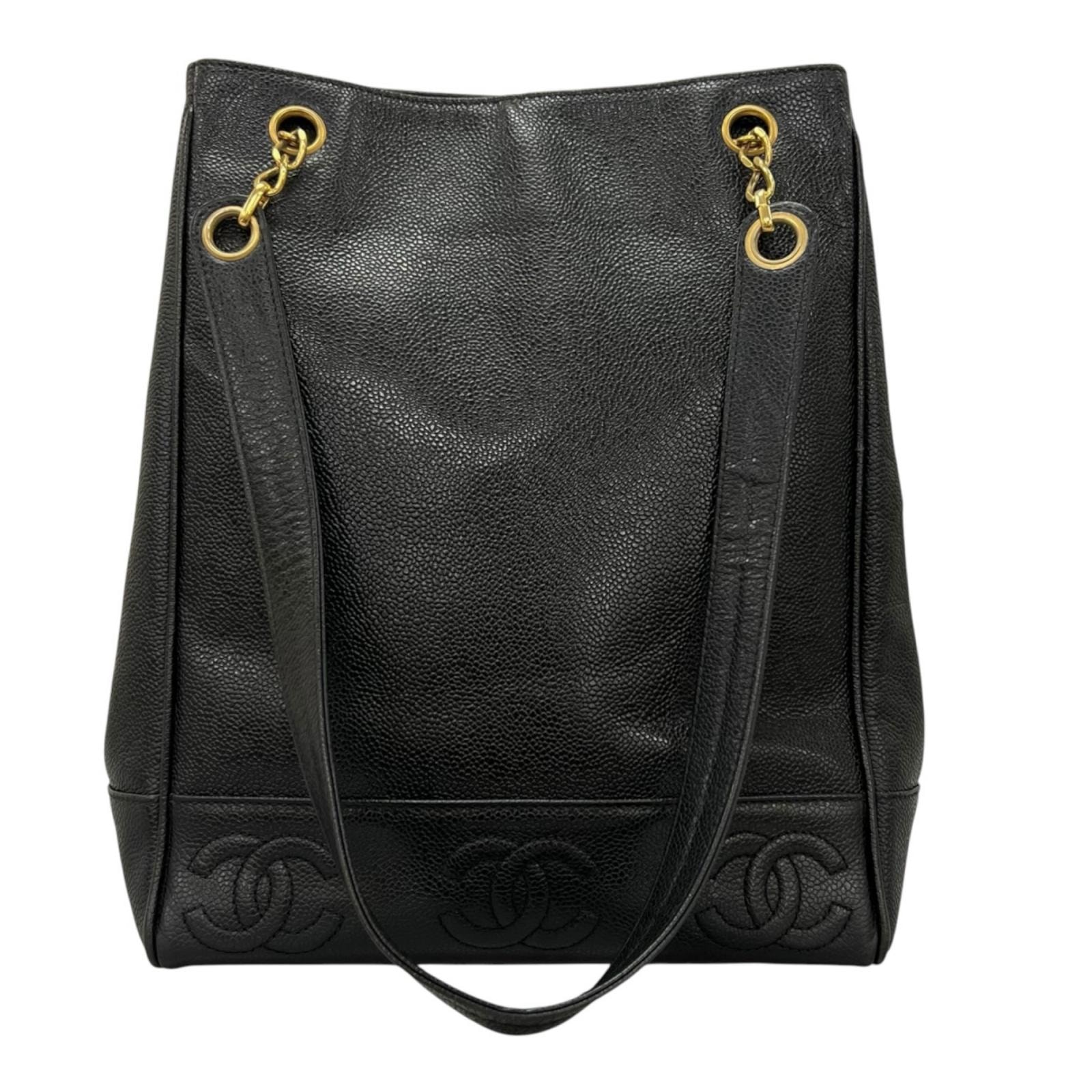 シャネル トリプルココ トートバッグ キャビアスキン ブラック レディース CHANEL 中古
