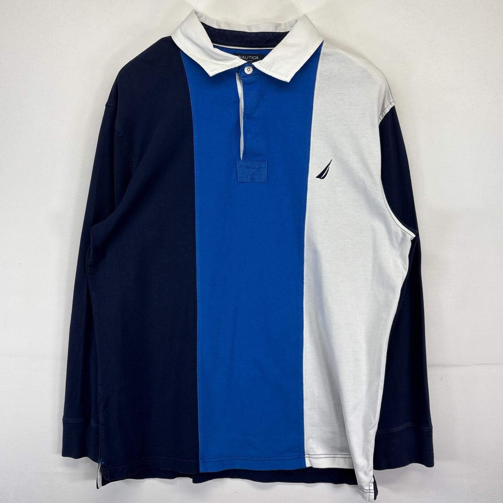 古着 ノーティカ NAUTICA 長袖 ポロシャツ ラガーシャツ 大きいサイズ ワンポイントロゴ刺繍デザイン 2XL マルチカラー メンズ