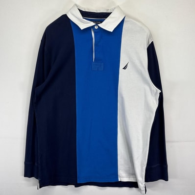 古着 ノーティカ NAUTICA 長袖 ポロシャツ ラガーシャツ 大きいサイズ ワンポイントロゴ刺繍デザイン 2XL マルチカラー メンズ