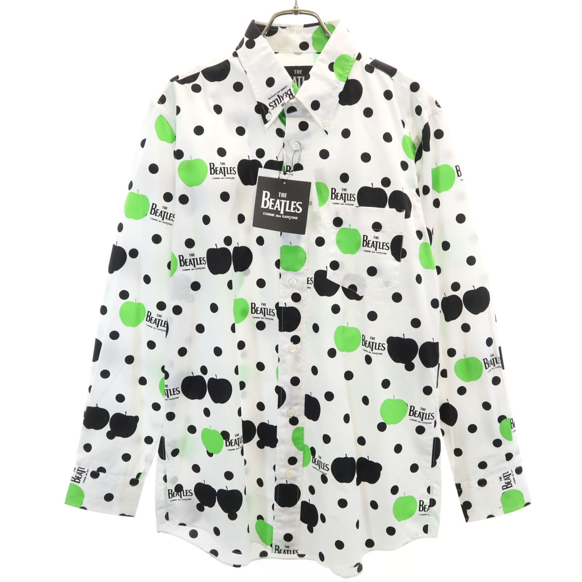 未使用 COMME des GARCONS コムデギャルソン 2015年 THE BEATLES ビートルズ コラボ 日本製 アップルドット柄 長袖 ボタンダウンシャツ L