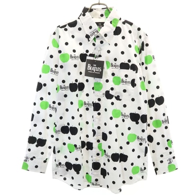 未使用 COMME des GARCONS コムデギャルソン 2015年 THE BEATLES ビートルズ コラボ 日本製 アップルドット柄 長袖 ボタンダウンシャツ L