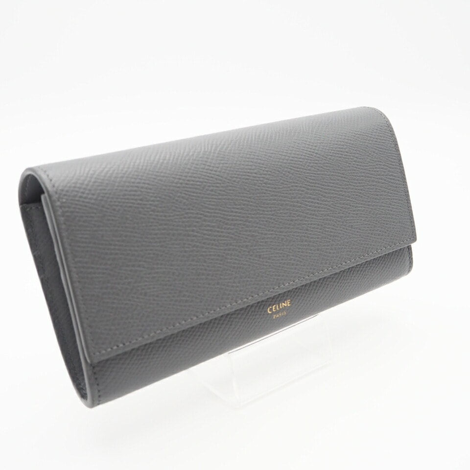 美品 CELINE セリーヌ グレインドカーフスキン ラージフラップウォレット 10B563BEL 長財布 グレー グレインカーフレザー レディース