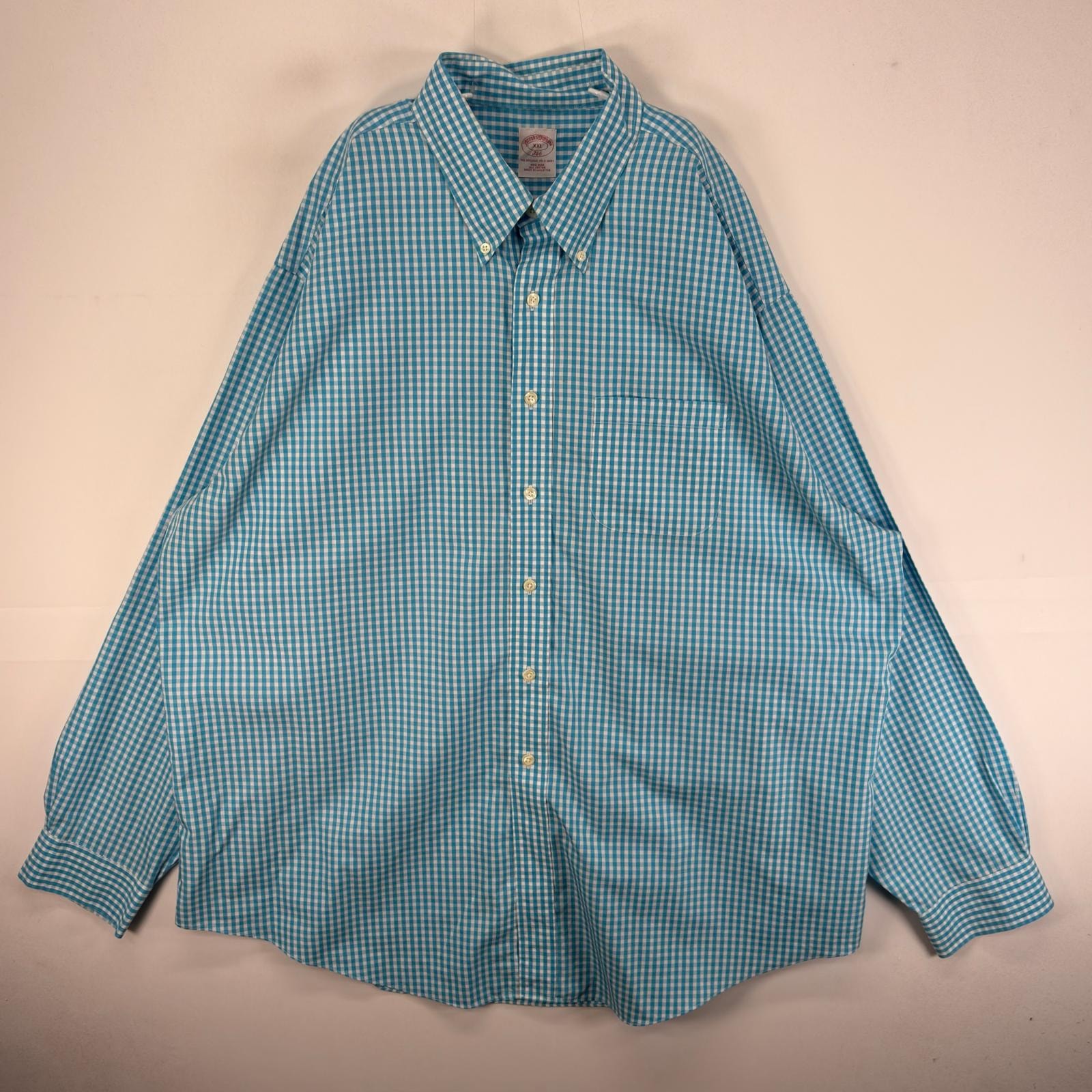 古着 ブルックスブラザーズ Brooks Brothers 長袖シャツ ボタンダウン 346 2XL  ブルー系 チェック メンズ