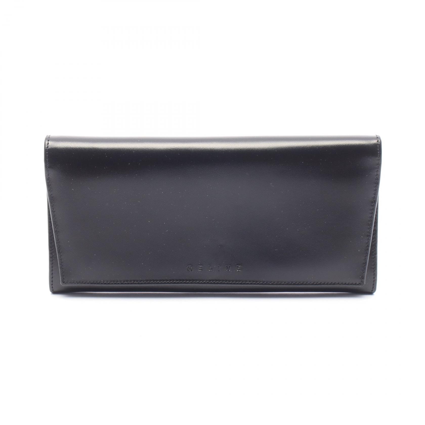セリーヌ CELINE 二つ折り長財布 財布 レザー メンズ レディース ブラック系 【中古】
