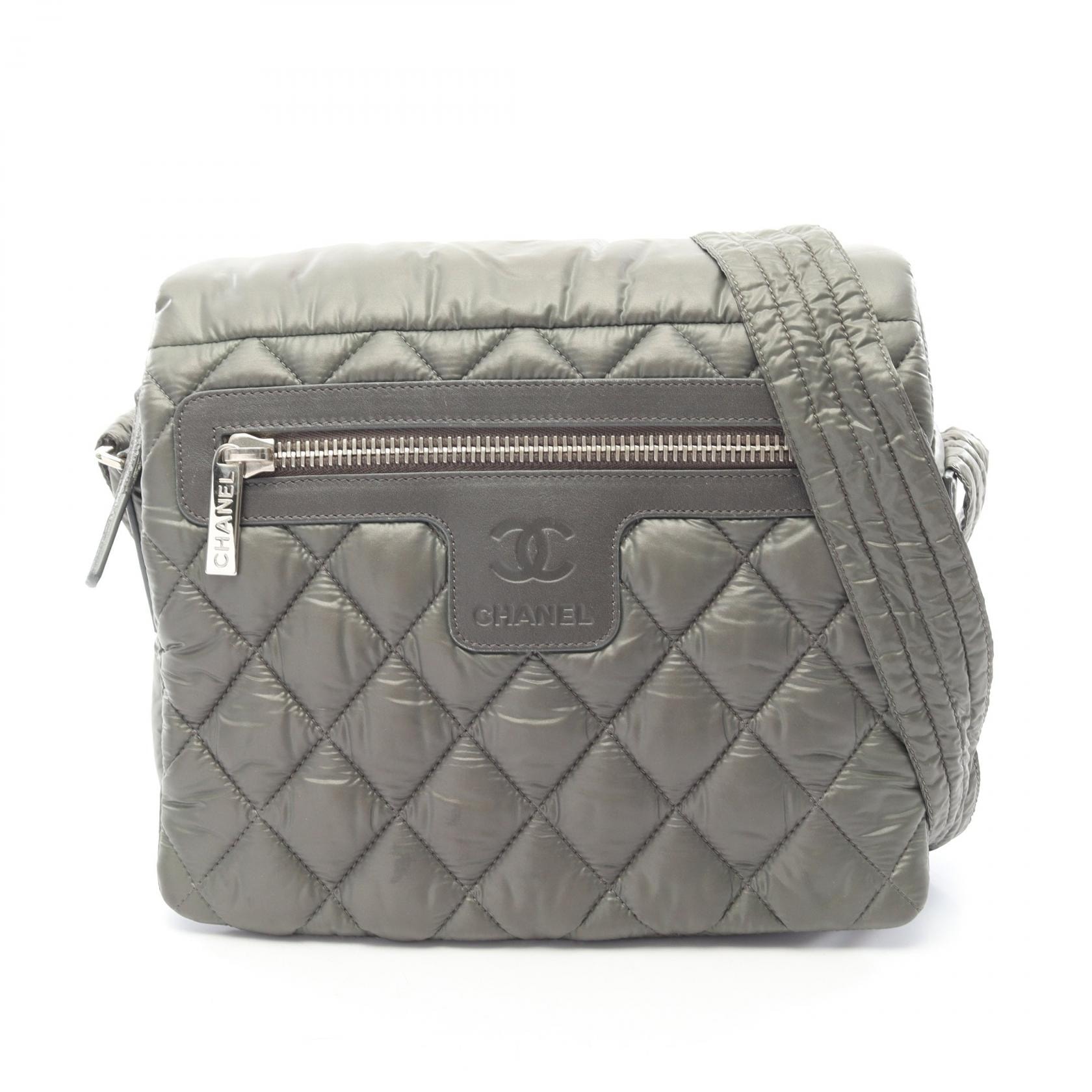 シャネル CHANEL コココクーン スモール メッセンジャー ショルダーバッグ バッグ ナイロン レザー レディース グリーン系 【中古】