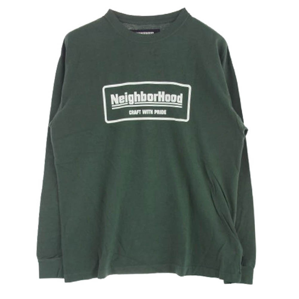 NEIGHBORHOOD ネイバーフッド Ｔシャツ 22AW 222OKNH-CSM02 SULFUR DYE CREW ロゴプリント クルーネック 長袖 Tシャツ グリーン系 L【中古】