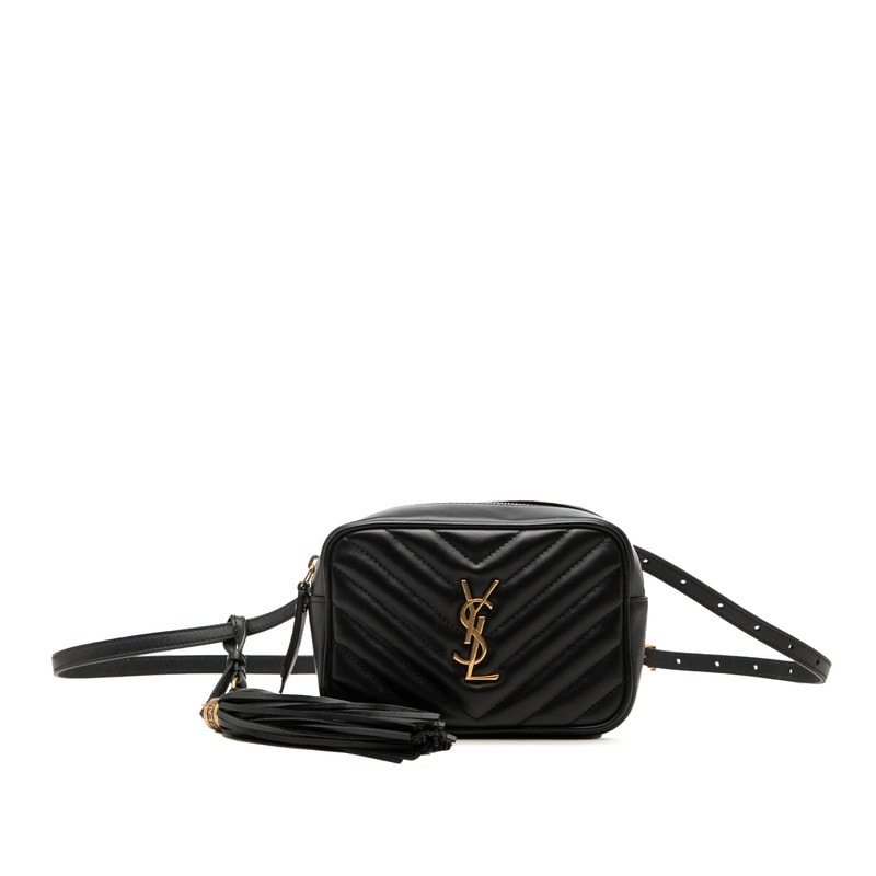 サンローラン ルー タッセル 斜め掛け ショルダーバッグ ポシェット 534817 ブラック レザー レディース SAINT LAURENT 中古