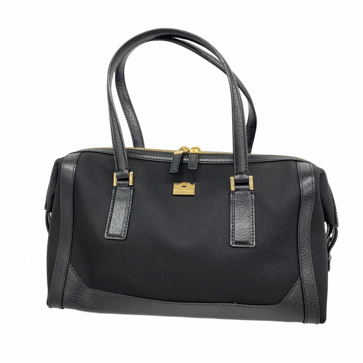 【6cd5150】サルヴァトーレフェラガモ ハンドバッグ キャンバス ブラック ゴールド金具【中古】レディース