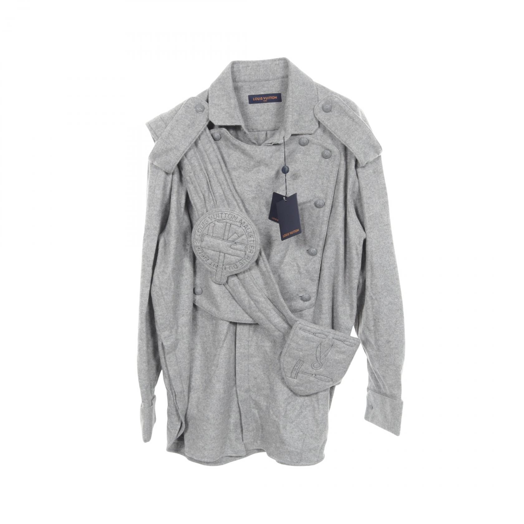 ルイ・ヴィトン LOUIS VUITTON PLASTRON SHIRT WITH SASH AND P 衣料品 アウター カシミヤ コットン グレー メンズ グレー系 【中古】