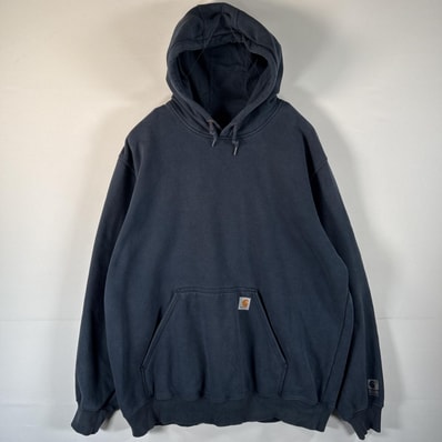 古着 カーハート Carhartt パーカー ワンポイントロゴ フーディ レインディフェンダー 大きいサイズ プルオーバー 2XL TALL ネイビー メンズ