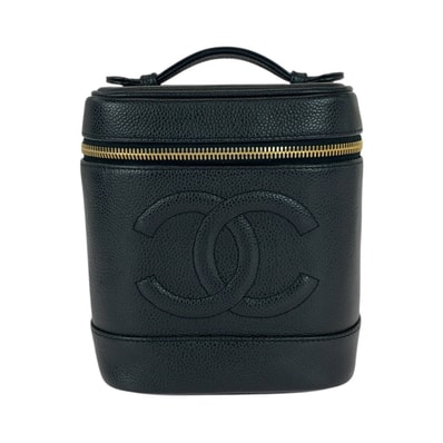 美品 CHANEL シャネル ココマーク ブラック 黒 ゴールド金具 キャビアスキン ハンドバッグ バニティバッグ 化粧ポーチ 505921 【中古】