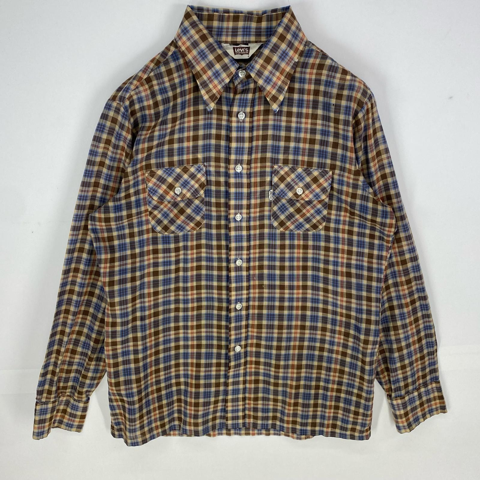 古着 70's/70年代 ヴィンテージ リーバイス Levi's 長袖シャツ ビッグE 胸ポケット ロングスリーブ L ブラウン系 チェック メンズ
