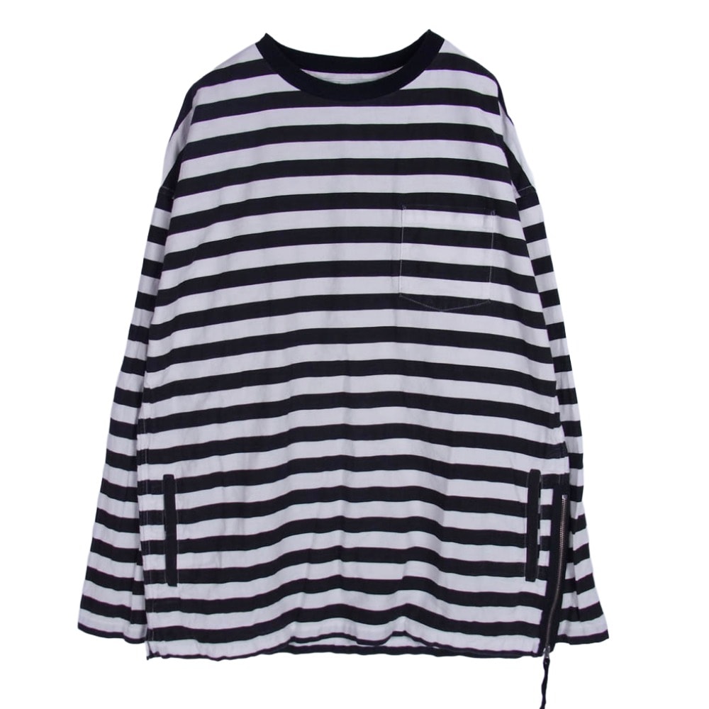 MINEDENIM マインデニム Tシャツ 2009-4003-07-032 Border Side Zip L/S Denim ボーダー サイドジップ ロングスリーブ 長袖 デニム Tシャツ カットソー ブラック系 3【中古】