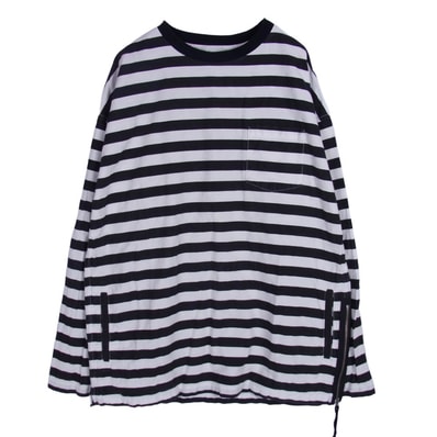 MINEDENIM マインデニム Tシャツ 2009-4003-07-032 Border Side Zip L/S Denim ボーダー サイドジップ ロングスリーブ 長袖 デニム Tシャツ カットソー ブラック系 3【中古】