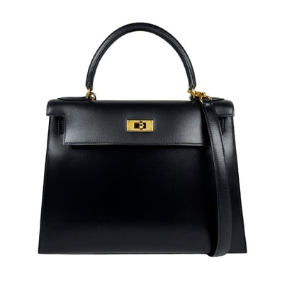 エルメス HERMES ハンドバッグ ショルダーバッグ ケリー 28 ボックスカーフ ブラック ゴールド レディース【中古】 z11211