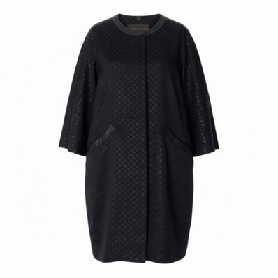 LOUIS VUITTON ルイヴィトン × JW Anderson ALL OVER PRINT SS ブラック シルク ウール/ ポリエステル 羊皮 毛皮/ ノーカラーコート A3-00152 【中古】