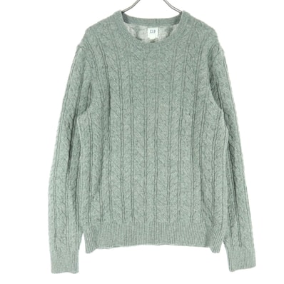 GAP ギャップ ケーブル編み 長袖 ニット S グレー フィッシャーマン