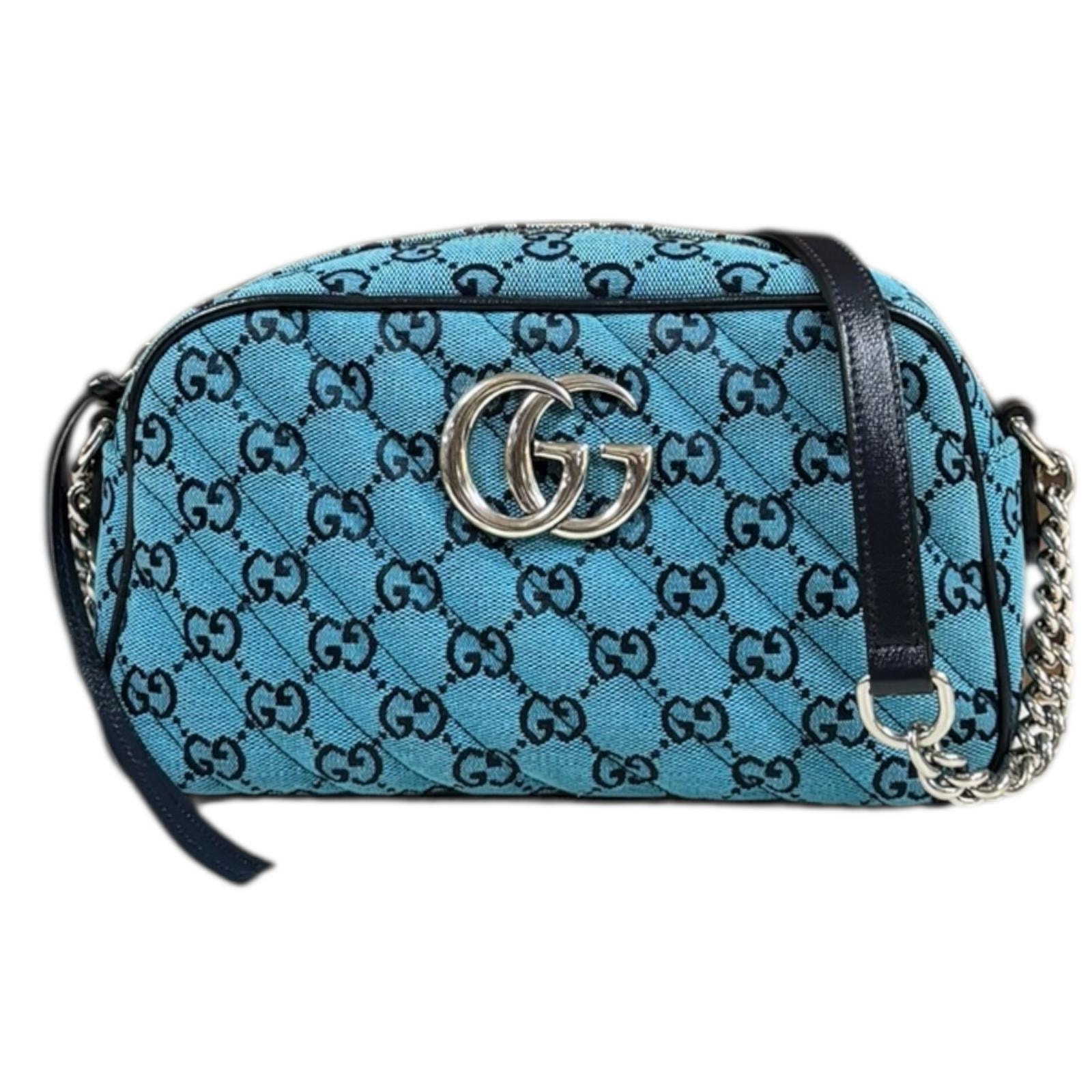 グッチ キルティングチェーンショルダー GGマーモント ショルダーバッグ キャンバス 447632 ブルー レディース GUCCI  中古