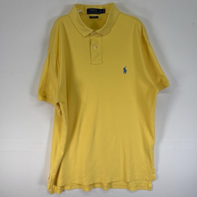 古着 ポロ・ラルフローレン POLO RALPH LAUREN 半袖 ポロシャツ ロゴ 刺繍 2ボタン CUSTOM FIT M イエロー 無地 メンズ