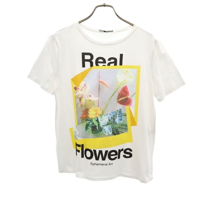 ZARA ザラ ポルトガル製 花 半袖 Tシャツ S ホワイト