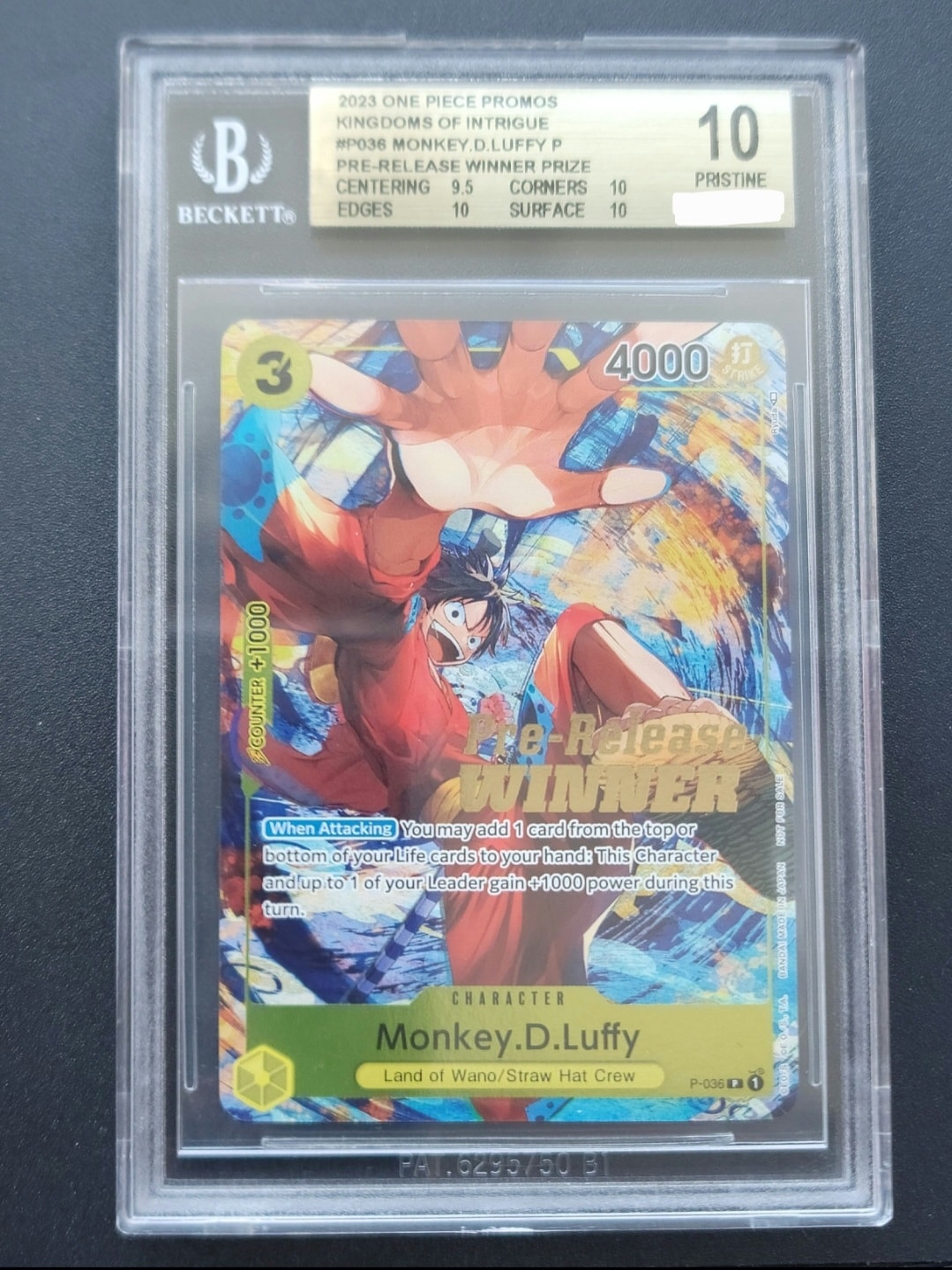 BGS10 GL】モンキー・D・ルフィ：Silver Foil + Gold Stamp P [P-036