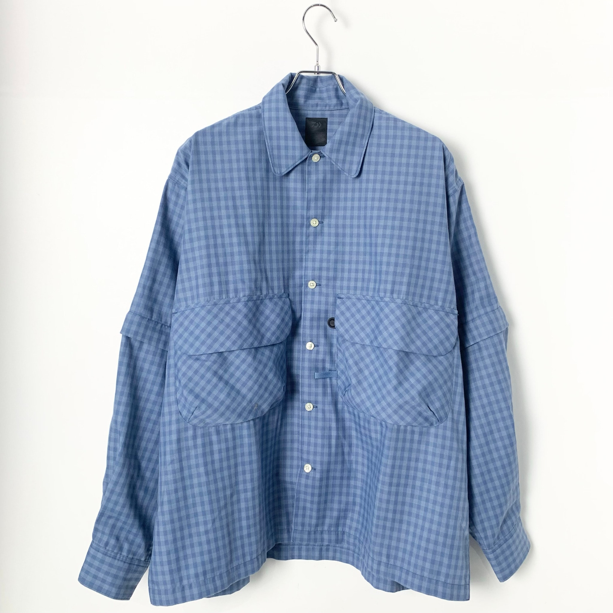 DAIWA PIER39 Tech Sports Open Collar Shirts L/S Mini Plaids "Dark Blue Check"
