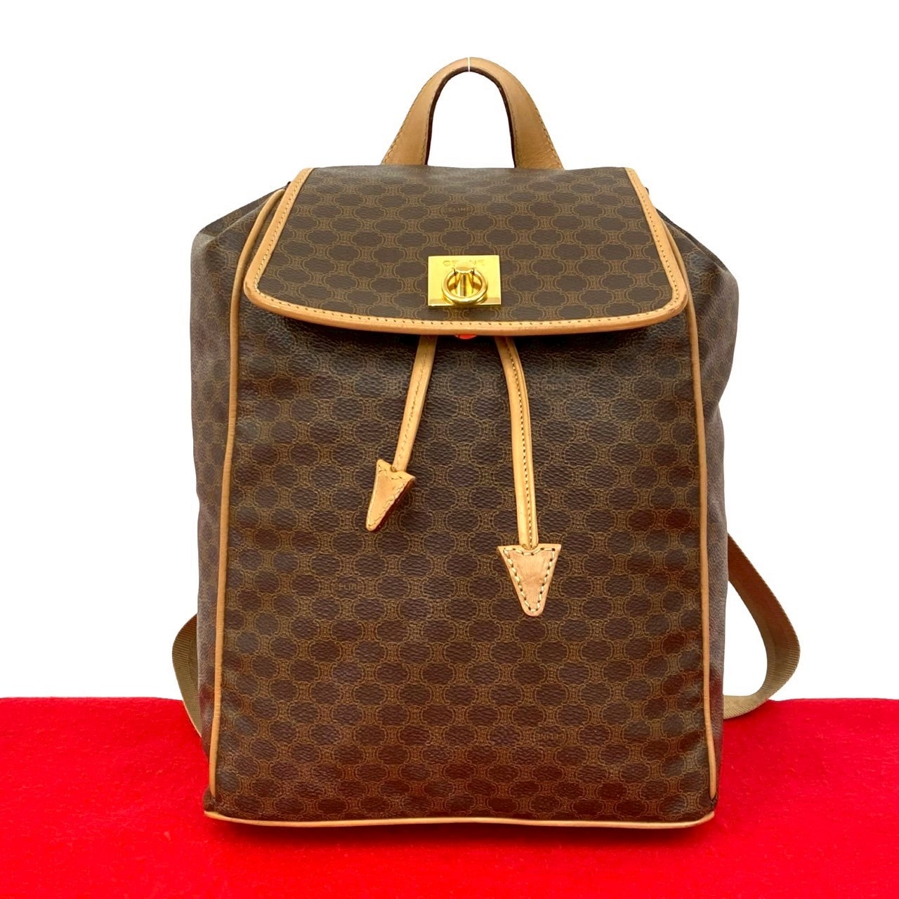 CELINE セリーヌ マカダム ブラゾン 柄 リング 金具 レザー PVC リュックサック ブラウン
 06525