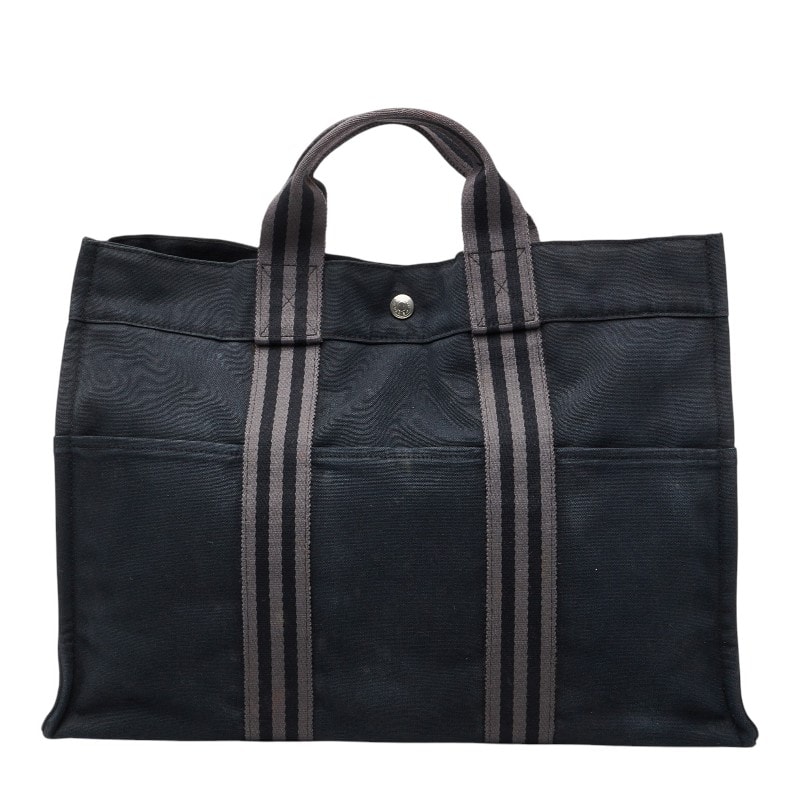 エルメス フールトゥMM ハンドバッグ ブラック グレー キャンバス レディース HERMES 【中古】