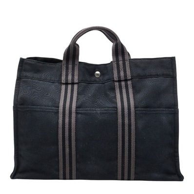 エルメス フールトゥMM ハンドバッグ ブラック グレー キャンバス レディース HERMES 【中古】